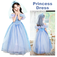 Girls Blue Butterfly Tulle Princess Dress with Accessories Set Kids Off Shoulder Sparkly Ball Gown for Birthday Party Halloween