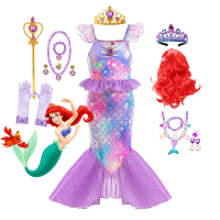 Disney New Ariel Princess Little Mermaid Dress Girl Charm Cosplay Costume Kids Birthday Party Halloween Disguise Clothes