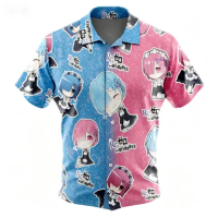 Anime Summer Short Sleeved Shirt Series Youth Japanese Anime Short Sleeved Shirt Student Loose and Versatile Summer Shirt