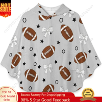 Cozy Flannel Blanket Sweater,Footballs Bows Stars Oversized Hoodie With Pockets For Kids And Teenagers