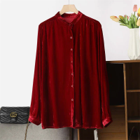 Women Casual Solid Color Female Simple Office Long Sleeved Shirt Spring Autumn New Fashion Velvet Shirt M-6XL