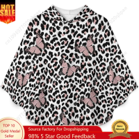 Cozy Flannel Blanket Sweater,Leopard Butterflies Oversized Hoodie With Pockets For Kids And Teenagers