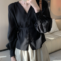 Summer Rayon New Female V-Neck Shirts Lantern Sleeves Loose Fit Versatile Office Lady Temperament Cozy Streetwear Coats Blouses