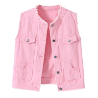 Women's Slimming Sleeveless Denim Vest round Neck Summer Trend Top with Frayed Edges Fashionable Camisole