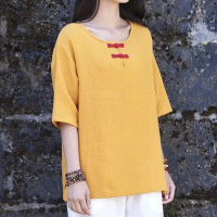 Plus size Women Blouses Chinese Style Casual Loose Cotton Linen shirts,half Sleeve Shirts Women Tops mujer t-shirt