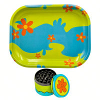 2 Pieces Daisy Metal Grinder Rolling Tray Matching Set