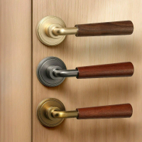 Middle Ancient Style Indoor Door, Walnut Wood Grain Bedroom Door Handle, Door Lock, Room Use, Silent Split Handle Lock