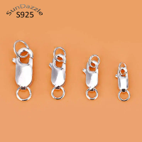 Genuine Real Pure Solid 925 Sterling Silver Lobster Clasp Hook Claw Buckle With Double Sealed Ring Connector Jewelry Findings