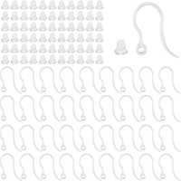 40pcs Clear Plastic Earring Hooks Ear Wire with Loop French Fish Hooks With Transparent Earring Stoppers for DIY Jewelry Making