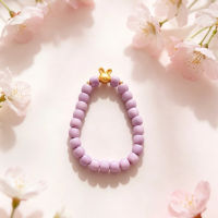 Purple Hainan White Jade Bodhi Bracelet with Bunny Charm