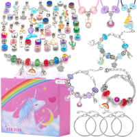 68pcs Cartoon Unicorn DIY Bracelet Set, Colorful Beaded Craft Birthday Gift Set with Large Hole Beads, Ornaments and Accessories