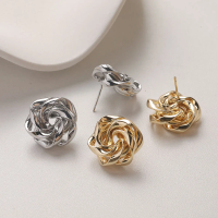 2PCS Dainty Rose Flower Ear Studs Earrings for Jewelry Making Findings DIY Hand Made Brass 14k Gold Plated 21mm Accessories