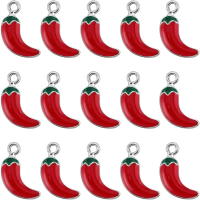 1 Box 40Pcs Chili Pepper Charms Bulk Red Chili Charm Silver Alloy Enamel Cinco De Mayo Mexican Fiesta Chili Charms making kit