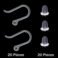 20pcs Plastic Earring Hooks Ear Wire with Loop French Fish Hooks and 20pcs Transparent Earring Stoppers for DIY Jewelry Making