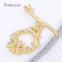 18K Gold Plated Flower Branch OT Clasp,Brass Vintage Toggle Clasp For DIY Necklace Bracelet, Jewelry Making Findings Accessories