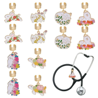 12Pcs 6Styles Stethoscope Charms Animal Theme Alloy Enamel Stethoscope Pendant Decorations Stethoscope Id Name Tag with Findings
