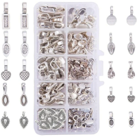 200 Pieces 10 Style Tibetan Silver Alloy Glue-on Flat Pad Bails for Earring or and Glass Connector Jewelry making kit