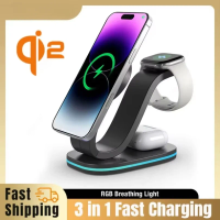 Qi2 3 in 1 Magnetic Wireless Charger Dock For Magsafe iPhone 16 15 14 13 12 Apple Watch 9/8/7/6/5/4 AirPods Pro 2 Fast Charging