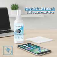 Screen Cleaner 50ml + Microfiber Polishing Cloth, StreakFree Phone & Laptop Display Kit, AntiStatic, Fingerprint/Dust Remover