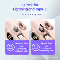 Mini 10000mAh Power Bank Built Cable Portable Mobile Phone Charger External Battery Capsule Powerbank For Type-C iPhone