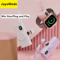 JayoWade 5000mAh Mini Power Bank Cable Plug for iPhone Xiaomi Samsung Powerbank Magnetic Wireless Charger for iWatch 9 8 Battery