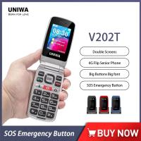UNIWA V202T 4G Flip Senior Phone 2.4 Inch Dual Screen Emergency Call Button Feature Phone 1450mAh Big Push-Button For Elderly