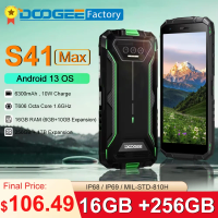 Global version DOOGEE S41 Max Rugged Phone Helio G99 13MP AI Triple Camera 16GB(6GB+10GB)+256GB 6300mAh 4G Android 13 Smartphone