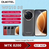 OUKITEL WP210 5G Rugged Phone MTK 8200 6.7 Inch FHD+ 12GB RAM 512GB ROM Mobile Phone 8800mAh 108MP Android15 45W Cellphone NFC