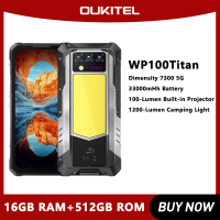 Oukitel WP100 TITAN Rugged Smartphone Built-in Projector 33000mAh Dimensity 7300 5G 1200-Lumen Camping Light 200MP Camera NFC