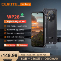 Global version OUKITEL WP28 Rugged Smartphone Android13 6.52 Display Mobile Phone 8GB+256GB 10600mAh 48MP Camera NFC Cellphones