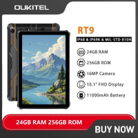 Oukitel RT9 4G Rugged Tablet 10.1" HD Display 24GB RAM 256GB ROM IP68&IP69K Waterproof Tablet 11000mAh Battery Android 14.0 Pad