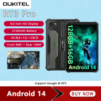 Oukitel RT3 PRO 4G Rugged Tablet 8 Inch HD 4GB 128GB Smart Pad 5150mAh 16MP IP68 &IP69K Waterproof Tablets PC Android 14 NFC