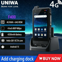 UNIWA F400 Rugged PDA 4G Global Public Network Walkie-Talkie Zello Phone Android15 Detachable 4350mAh 4.0 NFC Add Charging Dock