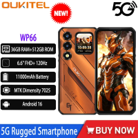 OUKITEL WP66 11000mAh 5G Rugged Smartphone Dimensity 7025 Octa-core 36GB+512GB 6.6" FHD+ 1.81 " Dual Screen 120Hz 108MP NFC GPS