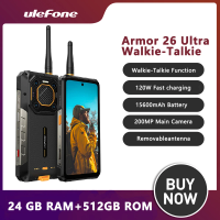 Ulefone Armor 26 Ultra Walkie Talkie 5G Rugged Phone 120W 15600mAh 200MP+64MP +50MP NFC Waterproof Smartphone 24GB+512GB NFC