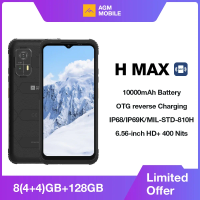AGM H MAX Rugged Smartphone 10000mAh Battery 4+128GB HD+ Display 3 Card Slot NFC OTG Reverse Charge Waterproof