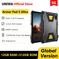 Ulefone Armor Pad 5 Ultra Rugged Tablet Portable Projector 200LM 24200mAh Battery 12GB+512GB 11" FHD 5G Smart Pad Android 15 NFC