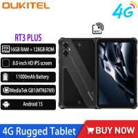 NEW Oukitel RT3 PLUS 4G Rugged Tablet 8 Inch HD 16GB (4+12)+128GB Smart Pad 11000mAh 16MP IP68 &IP69K Tablet PC Android 15 NFC