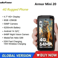 Ulefone Armor Mini 20 4G Rugged Phone 64MP Night Camera 8GB 256GB 6200mAh Smartphone Android 14 4.7 Inch Small Mobile Phones NFC