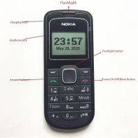 Nokia 1202 2G straight-bar key mobile phone, black with flashlight