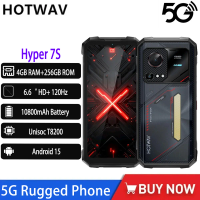 HOTWAV Hyper 7S 5G Rugged Phone 6.6 HD+ 120Hz 4GB RAM+256GB ROM Unisoc T8200 IP68/IP69K 10800mAh 20W Android 15 NFC Smartphone