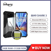 Unihertz 8849 SHARK 3 By 8849 5G Smartphone Android 14 Dimensity 8300 3K AMOLED Screen 32GB 512GB 11600mAh 120W 64MP Cellphone