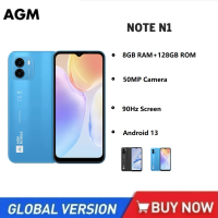 AGM NOTE N1 Smartphone 8GB/128GB, Unisoc T606 CPU, 6.52" HD+ IPS, 50MP Camera, 4900mAh, Dual SIM 4G, Side Fingerprint Celular