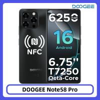 DOOGEE Note58 Pro Smart Phone Android16 32GB 256GB 6.75" HD+ 90Hz 6250mAh Large Battery 16MP Camera Fingerprint NFC Cell Phone