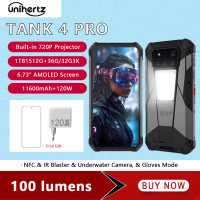 Unihertz 8849 Tank 4 Pro 5G Projector Smartphone 1TB ROM 36GB RAM 6.73 Inch 3k AMOLED Display 11600mAh 100 Lumens Projector NFC