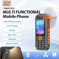 SERVO X7 PRO Mobile Phone Mini Fan Call Recording Magic Voice FM Dual SIM Standby Button Cellphones Power Bank Desk Lamp 3 in 1
