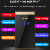 Foldable Dual-Screen Mobile Phone 2G GSM Flashlight Easy to Use Dual SIM Blacklist Quick Dial SOS Elderly Foldable Mobile