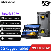 Ulefone Armor Pad 5 Pro Rugged Tablet 11" 12GB 512GB Smart Pad 24200mAh 64MP 120W 5G Android 15 NFC Waterproof and Anti Drop