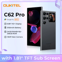OUKITEL C62 Pro NFC Smartphone Android 15, 6.88" HD+ 1.81" Sub Screen Unisoc T615 Cell Phone, 24GB (8+16) + 256GB, 5150mAh