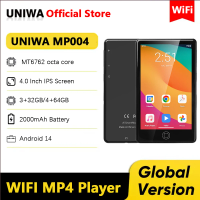 UNIWA MP004 MP4 Player Android 14 with Bluetooth and WiFi 4 Inch 3+32GB/4+64GB 2000mAh MP3 MP4 Players FM Radio Whatsapp YouTube